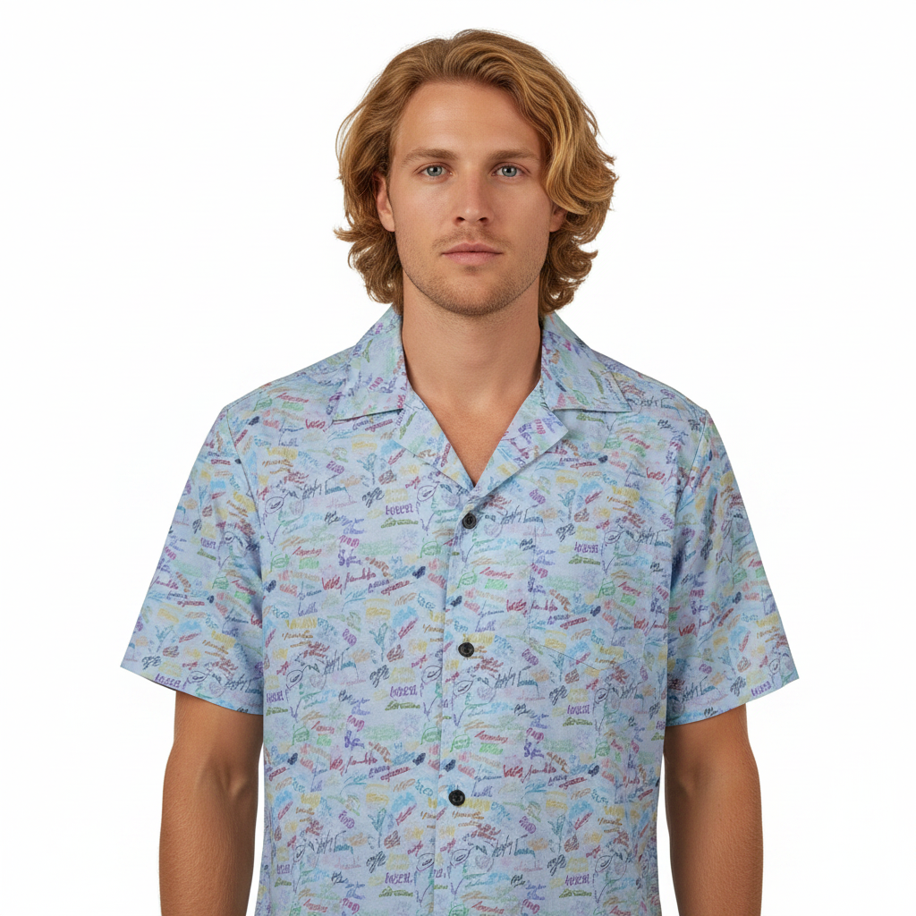 Character Autographs on Blue Hawaiian Shirt