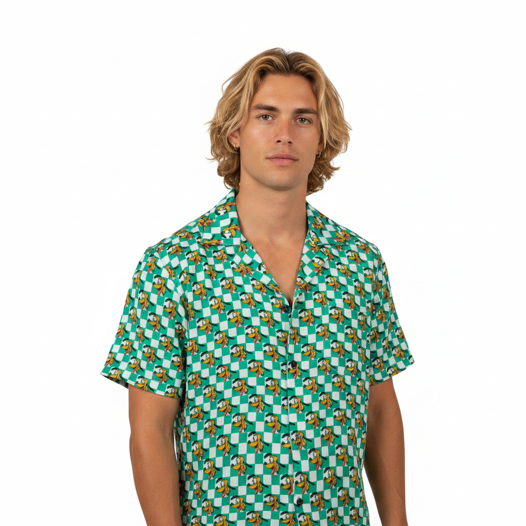 Teal Checkerboard Pluto Hawaiian Shirt