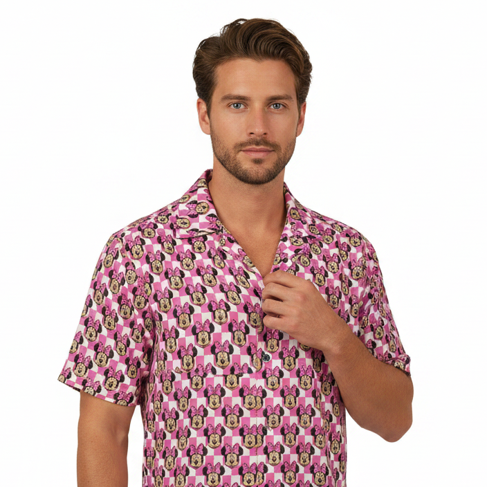Pink Checkerboard Minnie Hawaiian Shirt