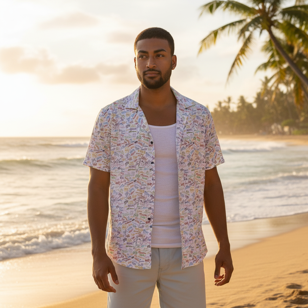 Character Autographs on White Hawaiian Shirt