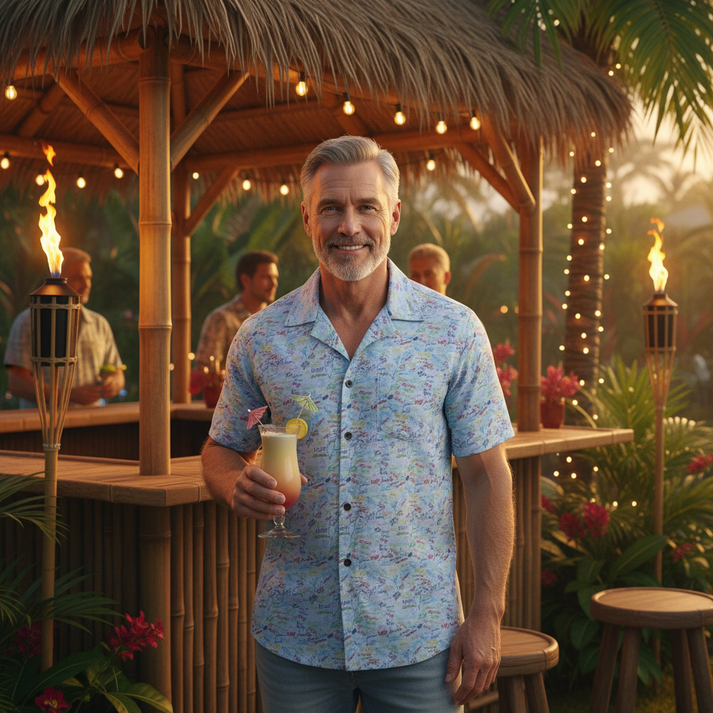 Character Autographs on Blue Hawaiian Shirt