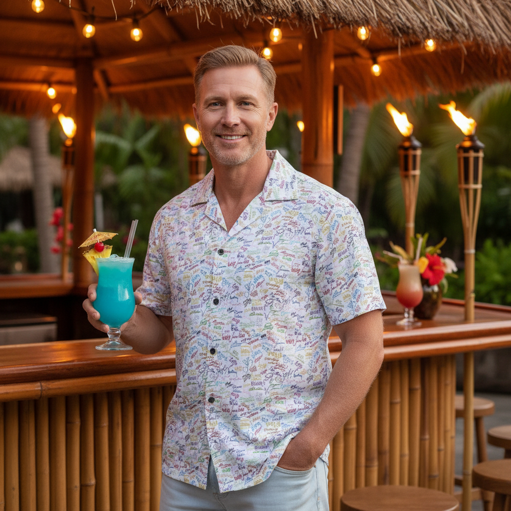 Character Autographs on White Hawaiian Shirt