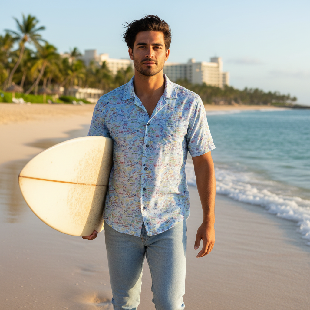 Character Autographs on Blue Hawaiian Shirt
