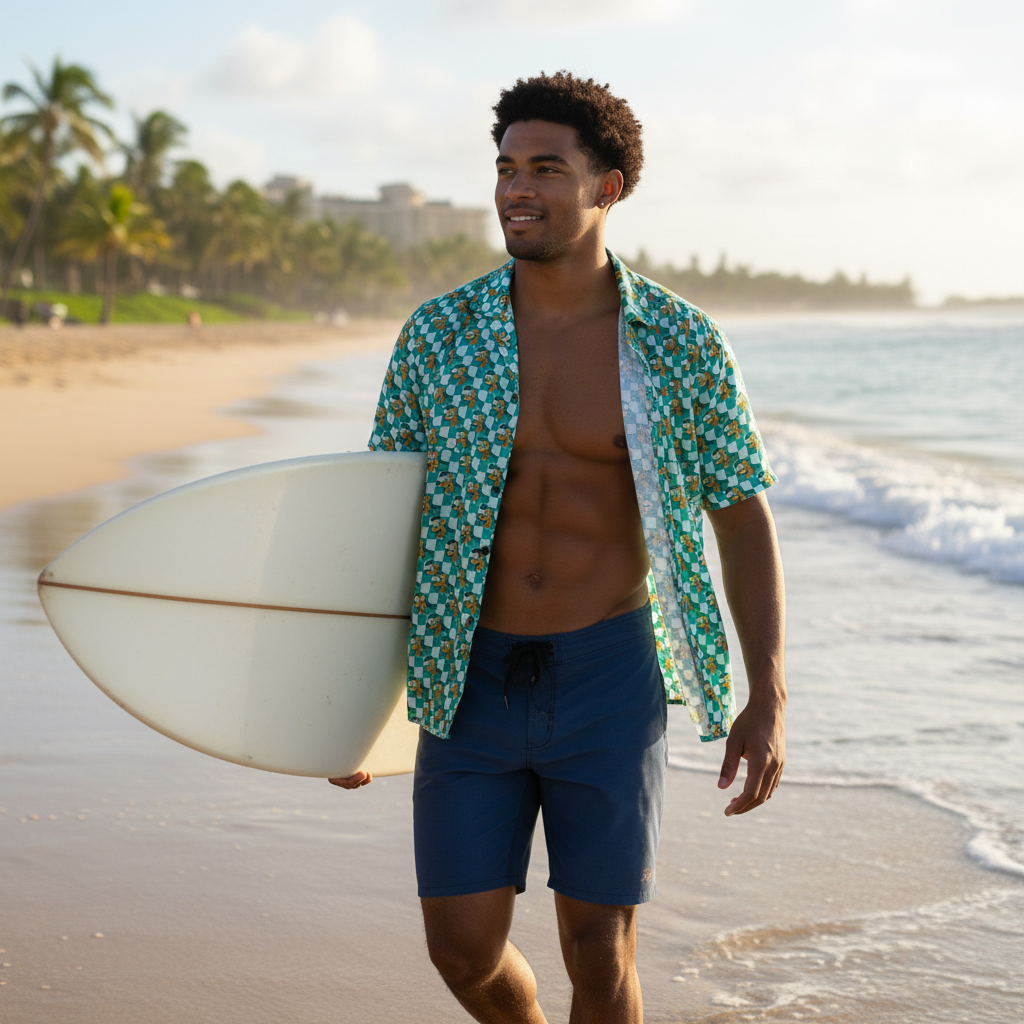 Teal Checkerboard Pluto Hawaiian Shirt