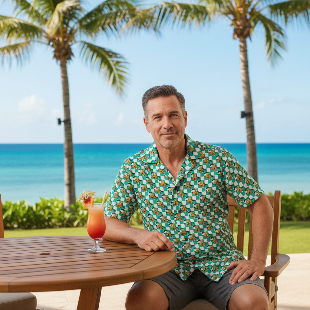 Teal Checkerboard Pluto Hawaiian Shirt