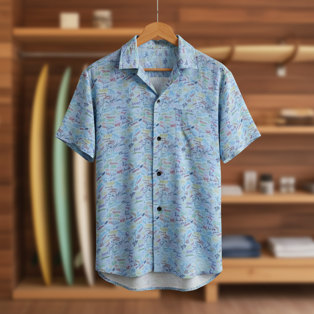 Character Autographs on Blue Hawaiian Shirt