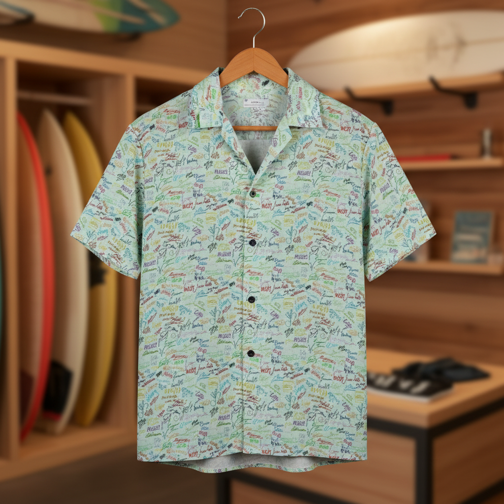 Character Autographs on Green Hawaiian Shirt
