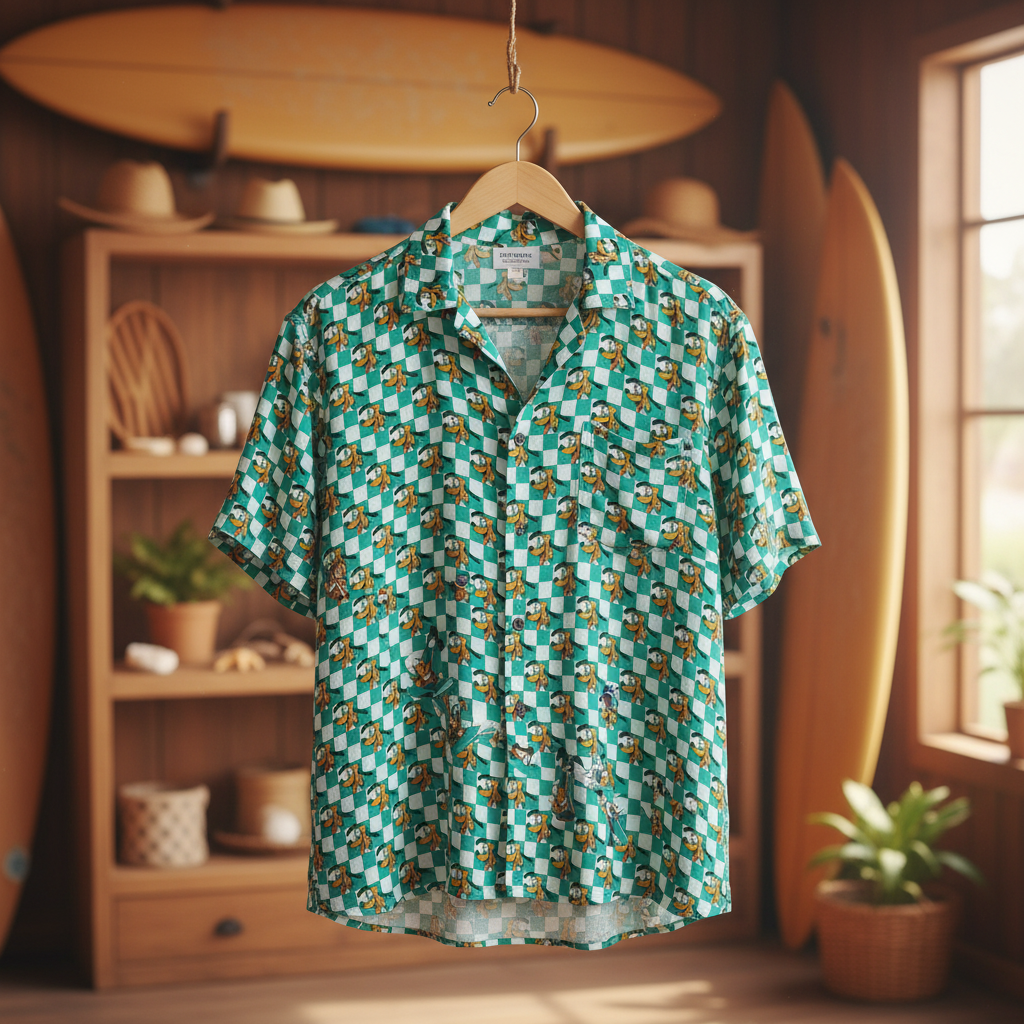 Teal Checkerboard Pluto Hawaiian Shirt