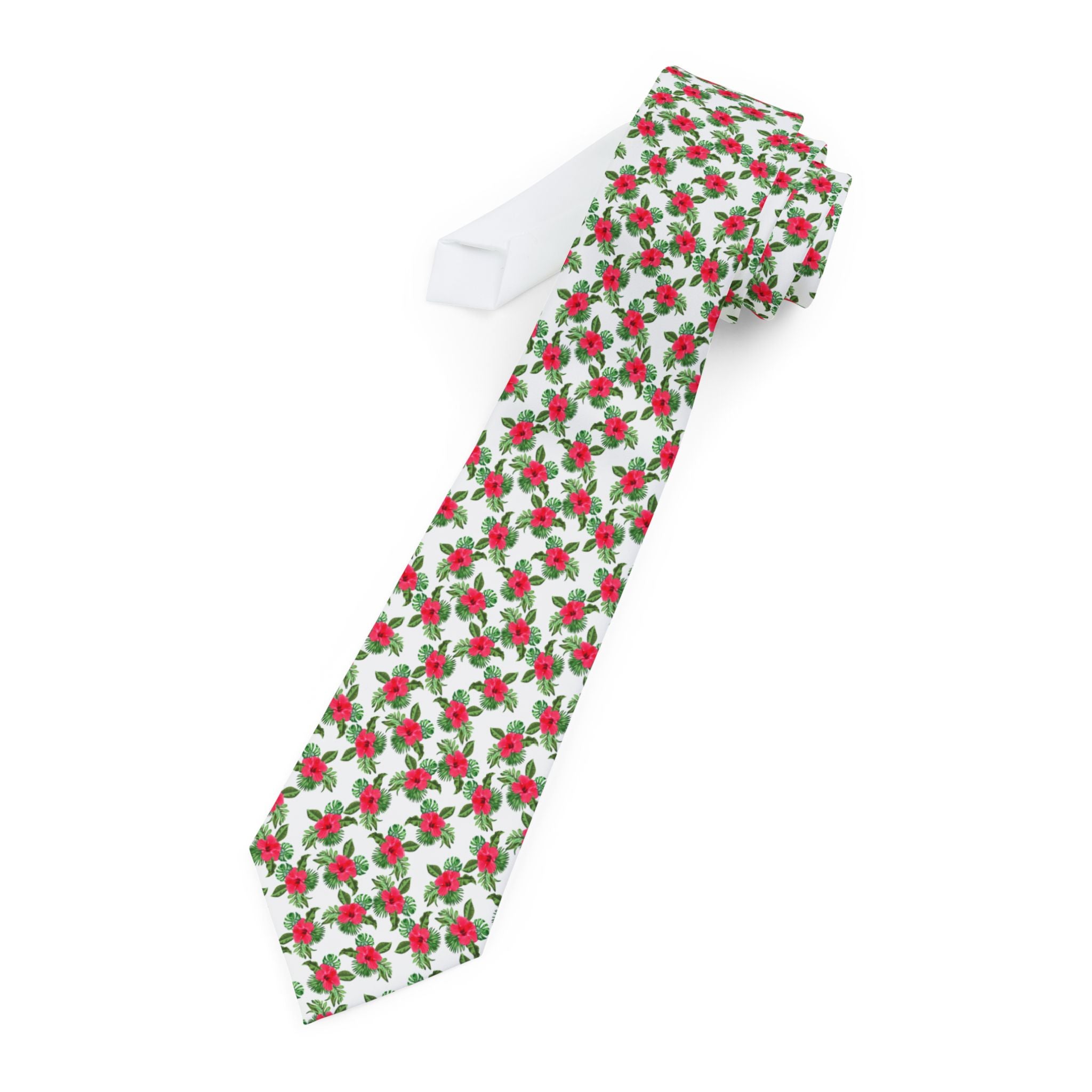Red Hibiscus Island Mens Necktie