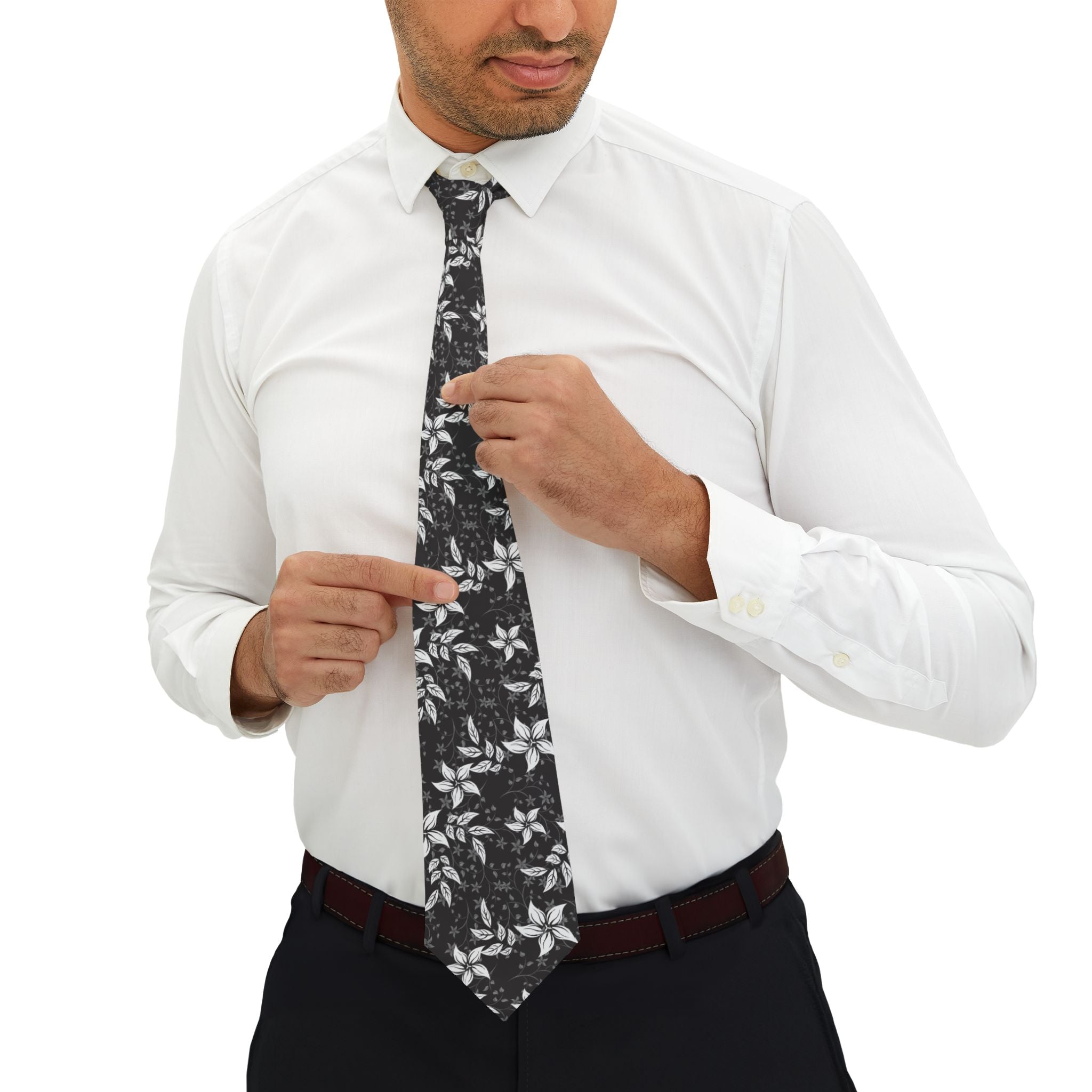 Black Landscape Floral Mens Necktie