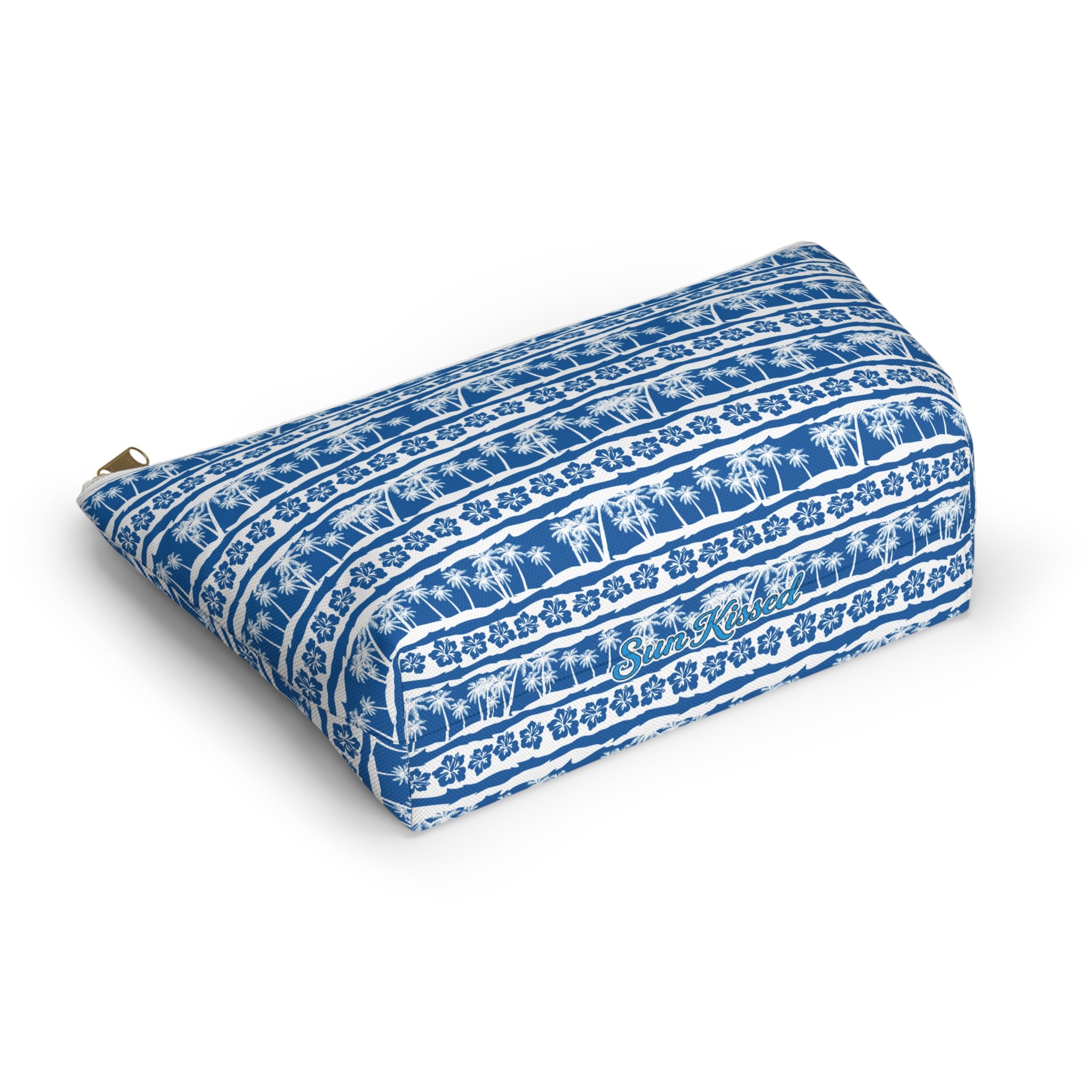 Blue Palm Stripes Cosmetic Bag