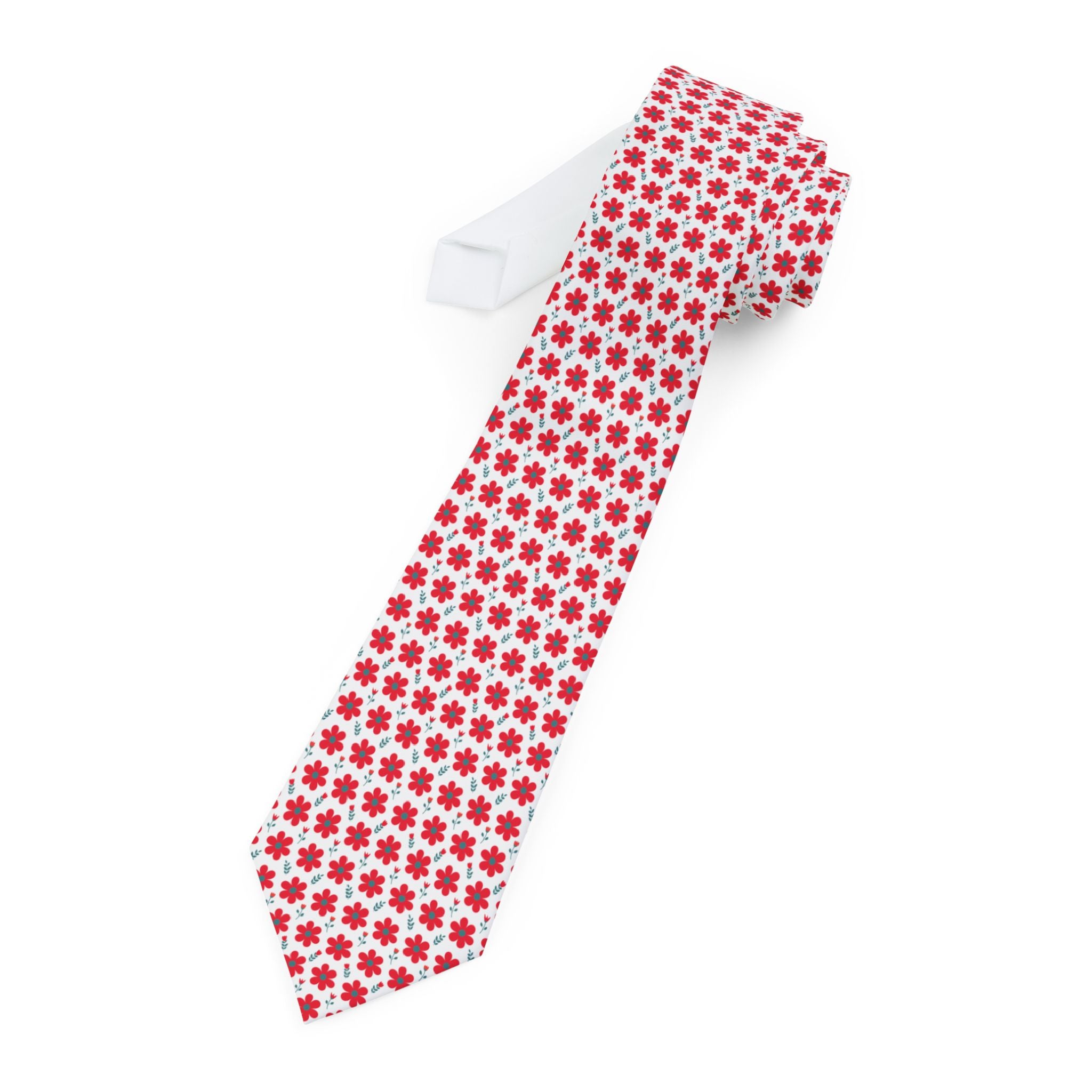 Red Daisy Floral Mens Necktie