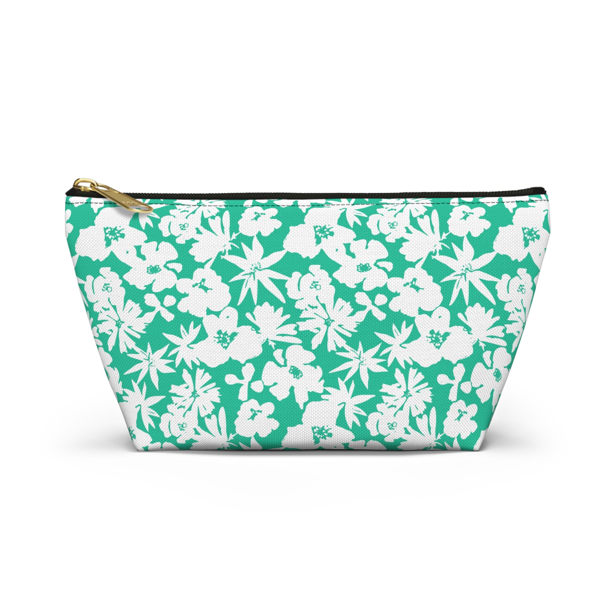 Seafoam Hibiscus Floral Cosmetic Bag