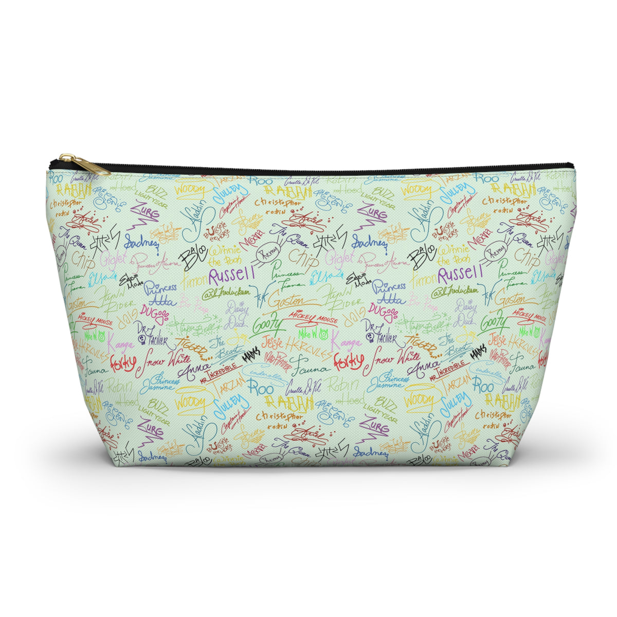 Character Autographs on Green Cosmetic Bag