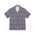 Yellow and Light Blue Abstract Hibiscus Floral Hawaiian Shirt