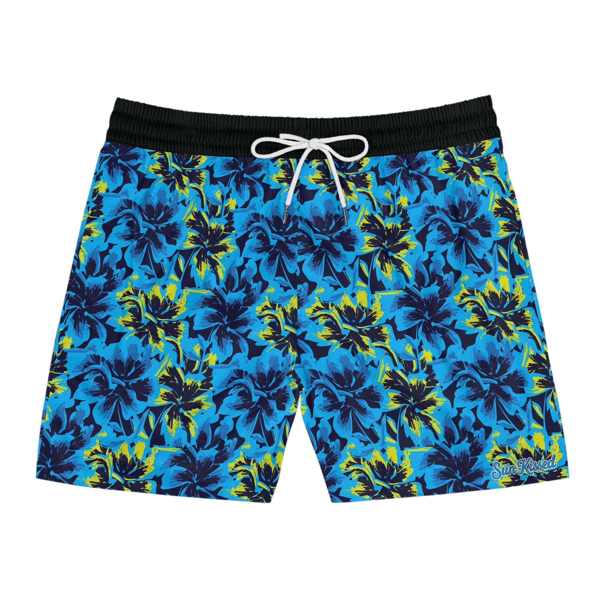 Black Light Hibiscus Swim Trunks