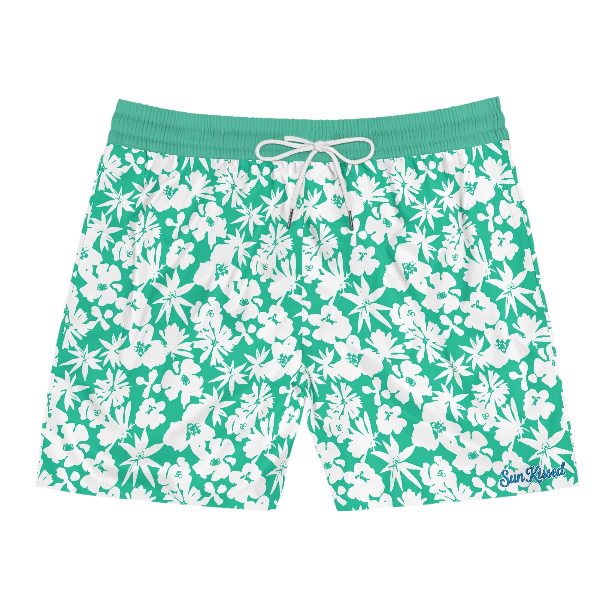Seafoam Hibiscus Floral Swim Trunks