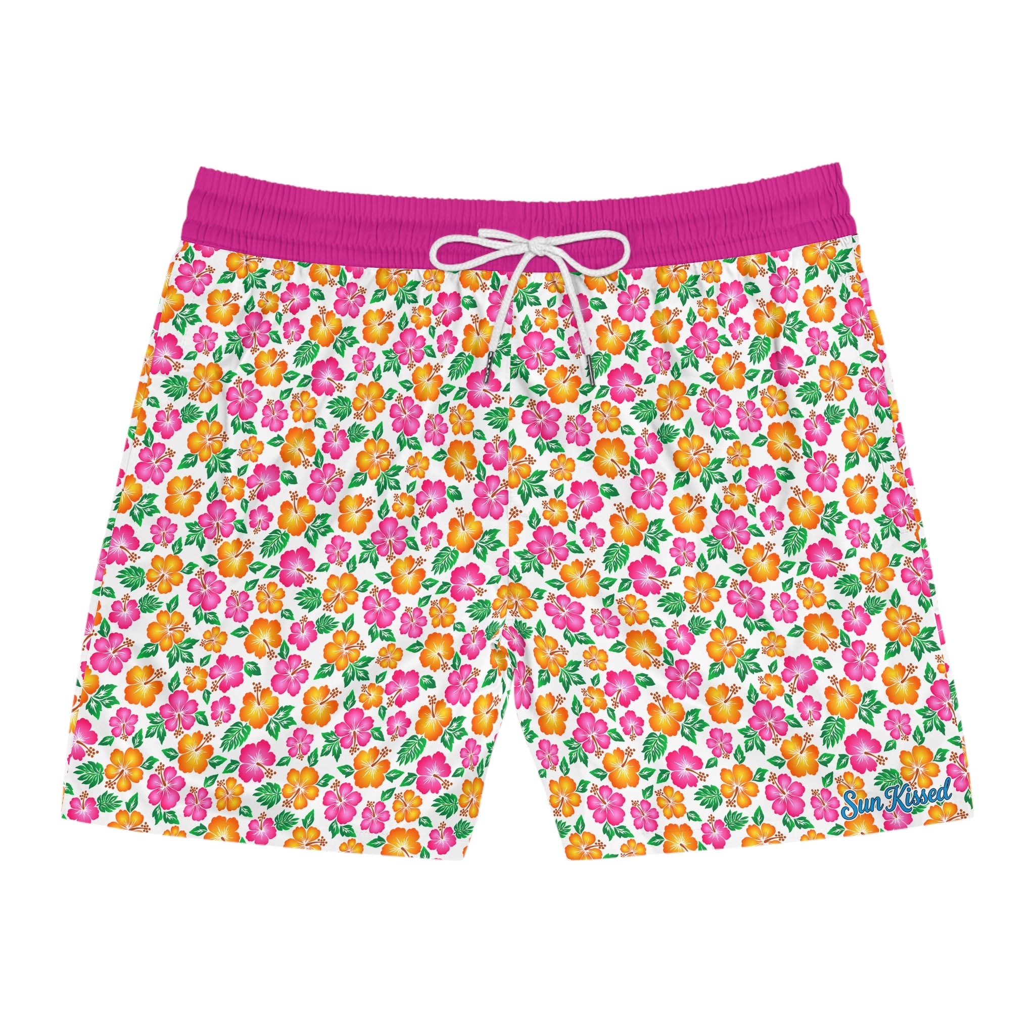 Tropical Gardens on White Swim Trunks
