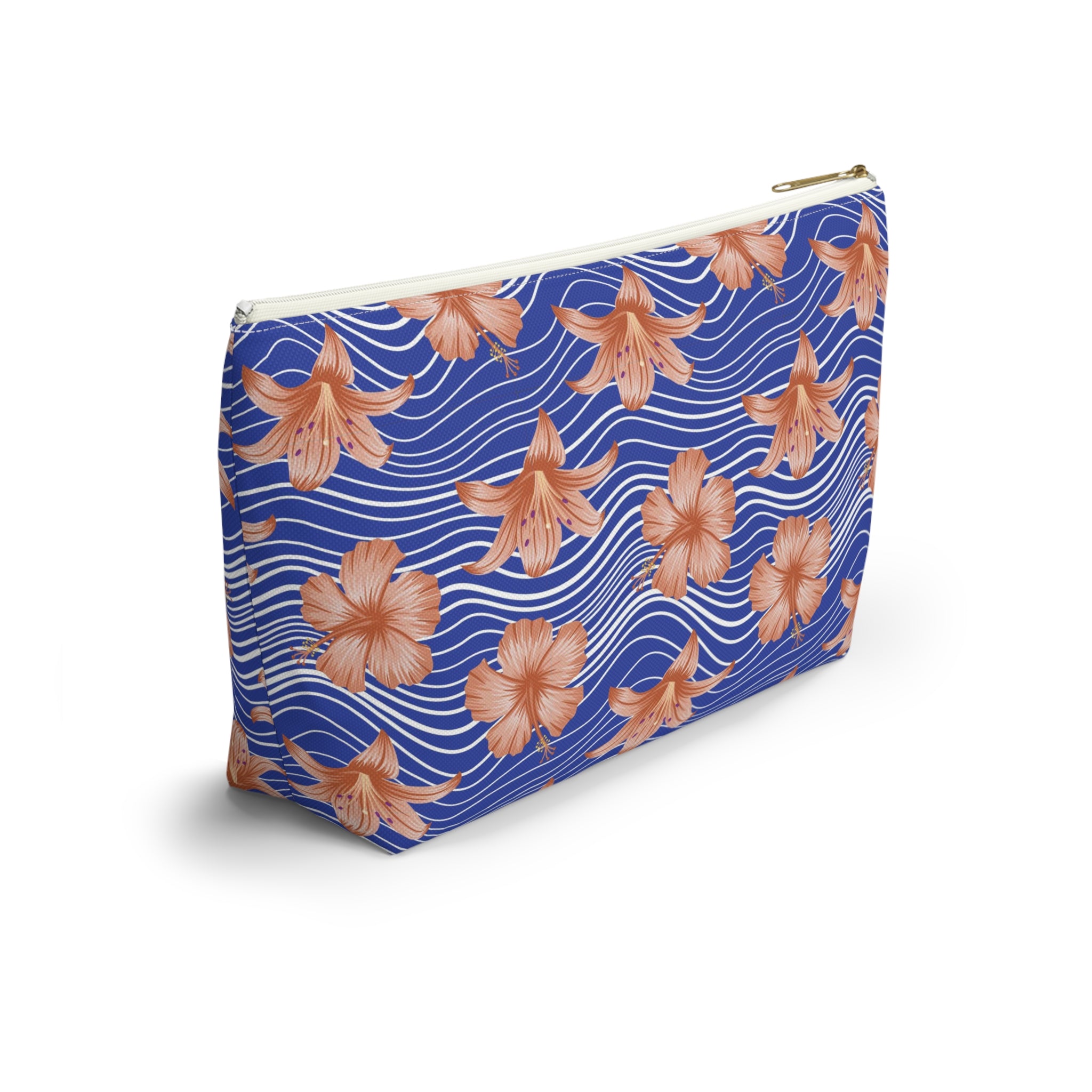 Orange Hibiscus Waves Cosmetic Bag
