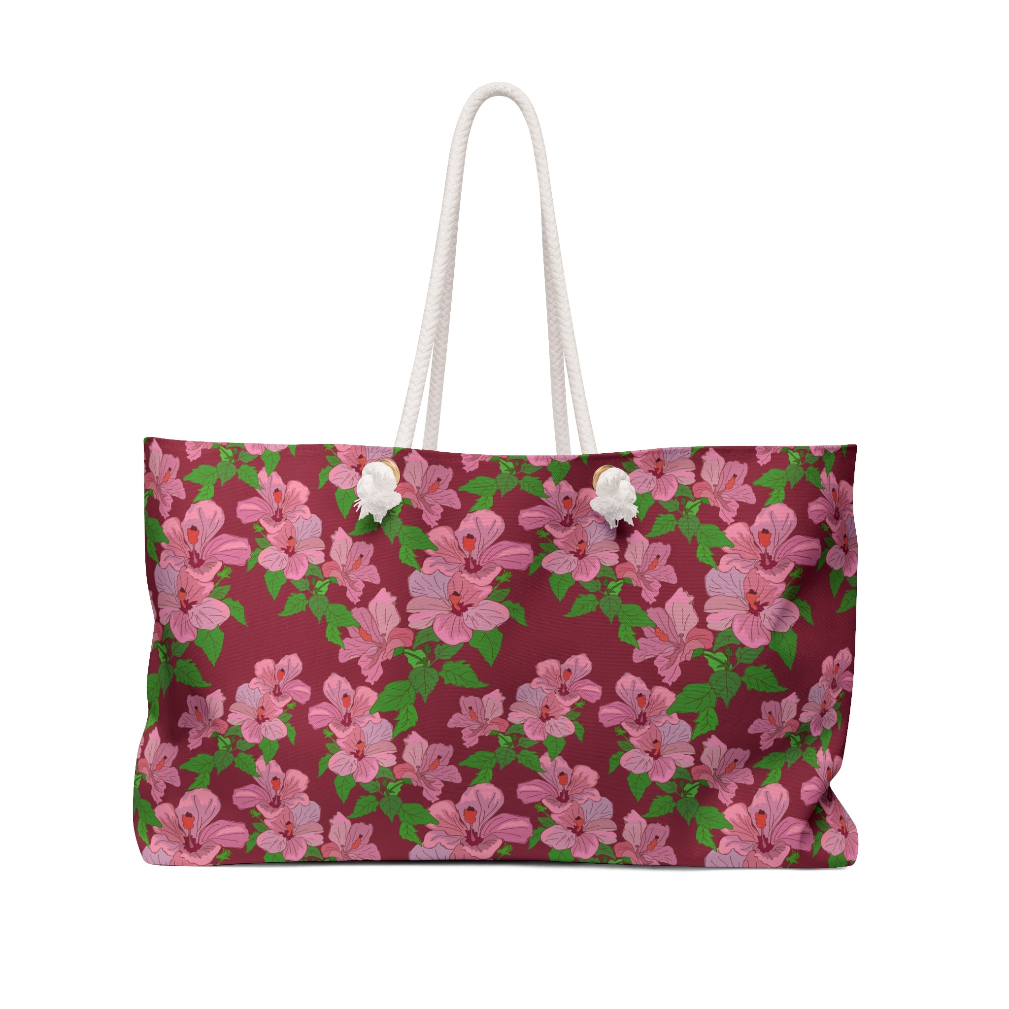 Pink Hibiscus on Red Weekender Bag