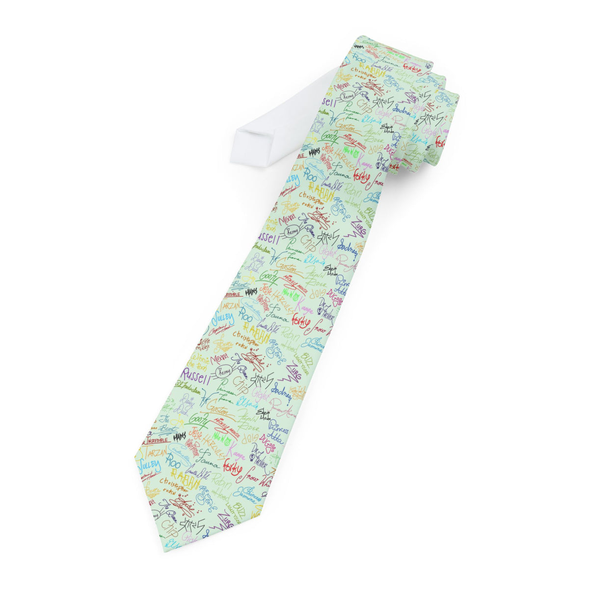 Character Autographs on Green Mens Necktie