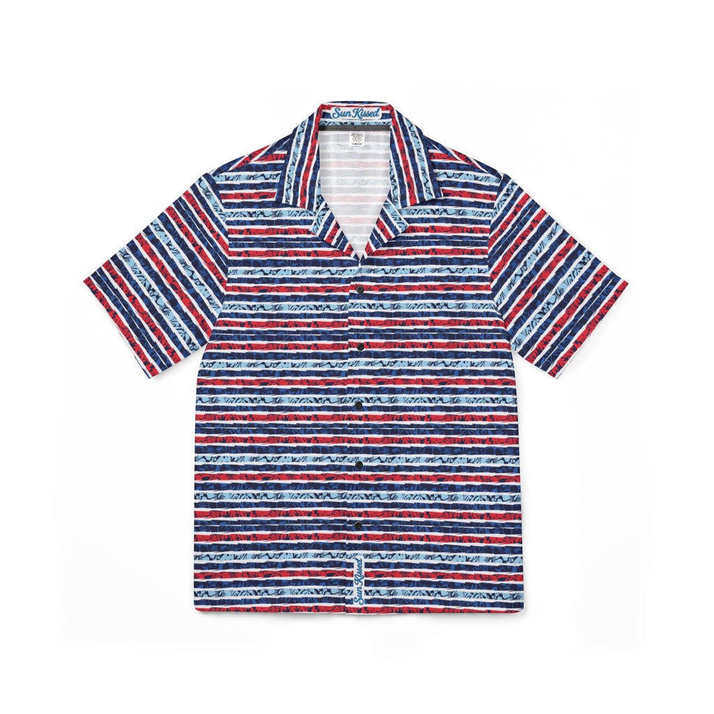Patriotic Striped Hibiscus Hawaiian Shirt