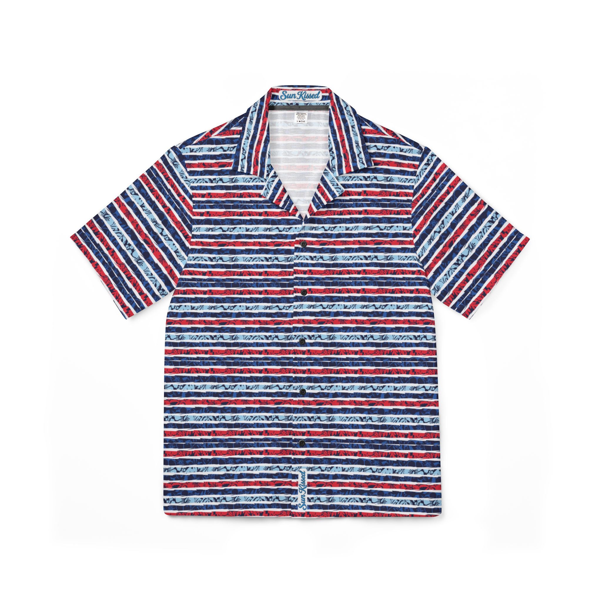 Patriotic Striped Hibiscus Hawaiian Shirt