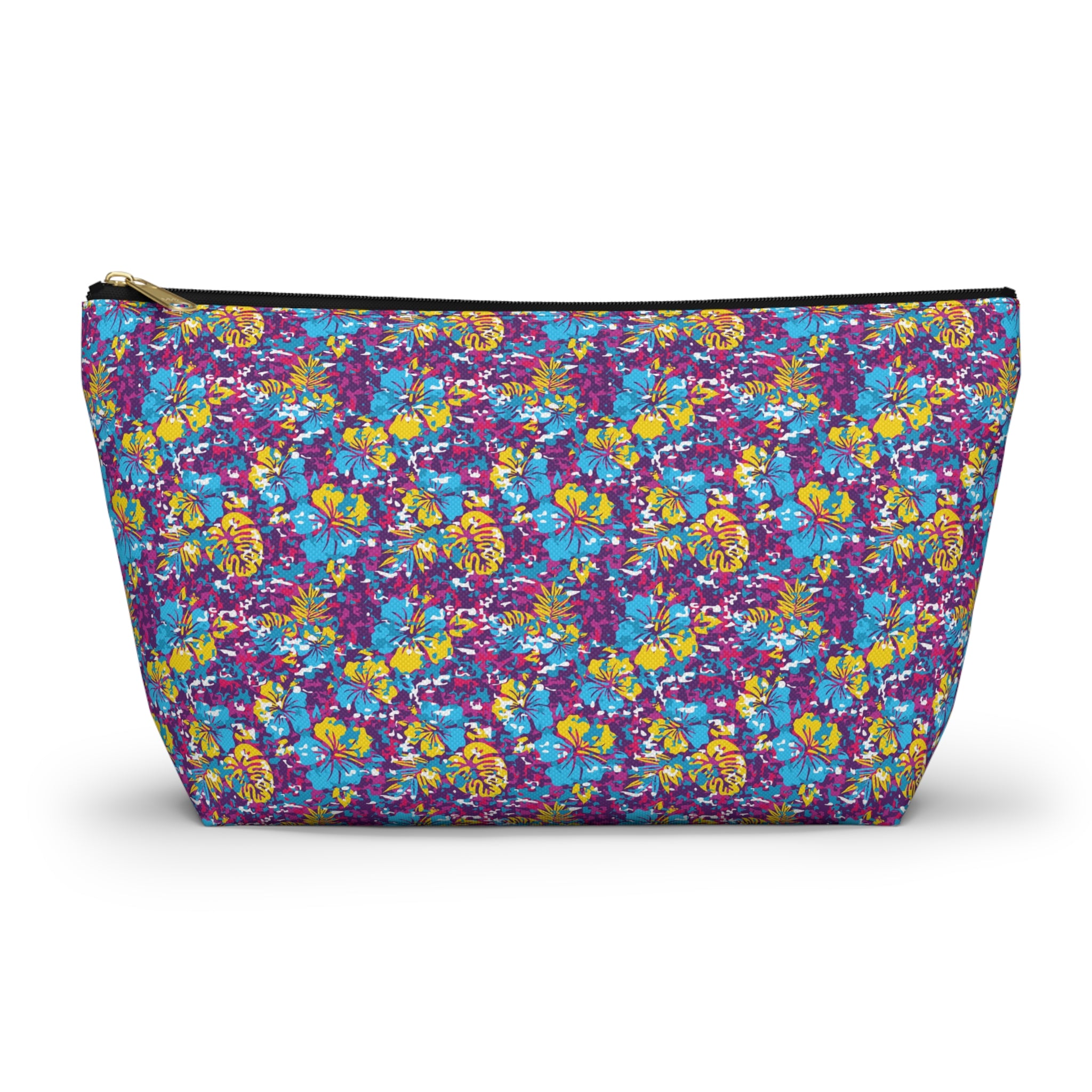 Yellow and Blue Abstract Hibiscus Cosmetic Bag