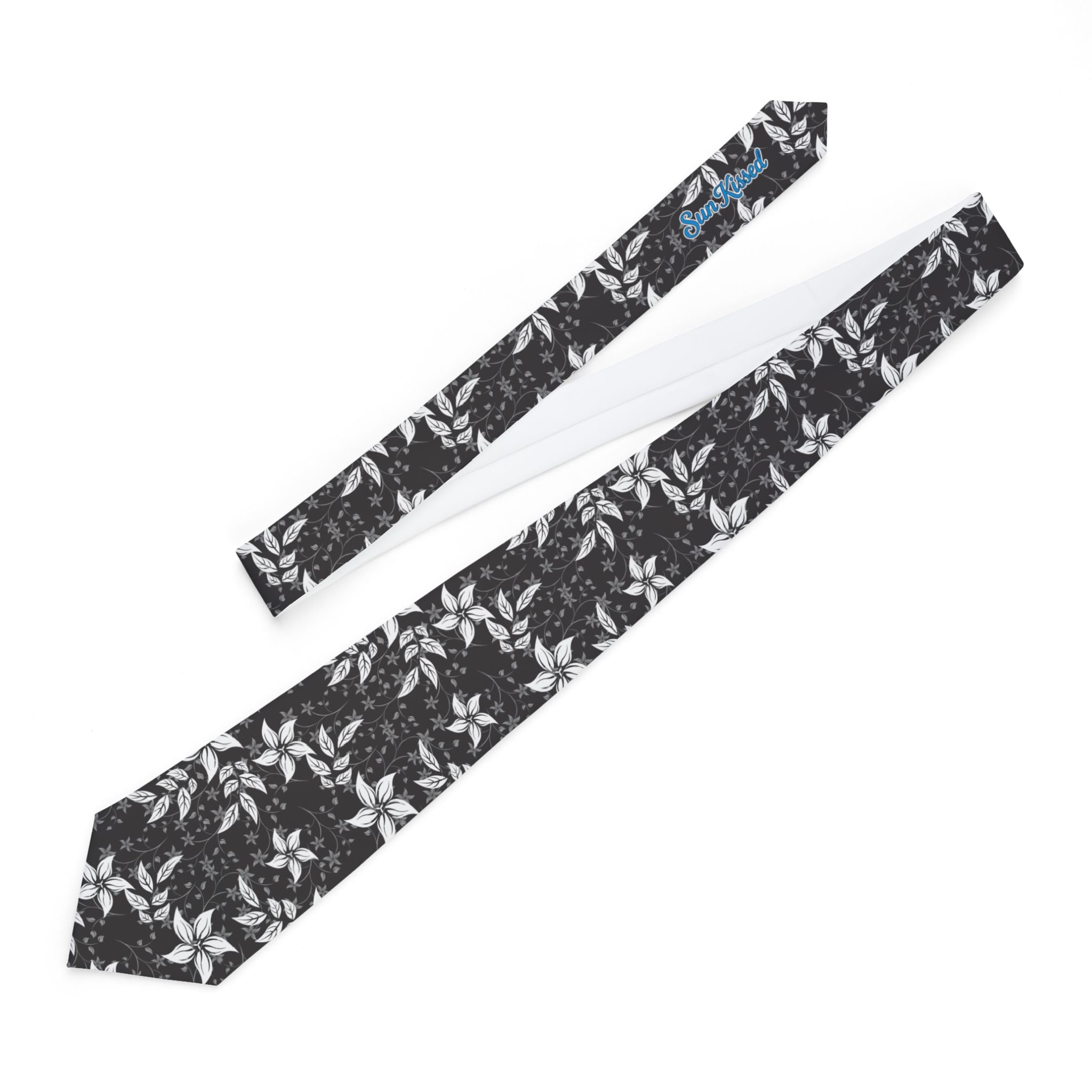 Black Landscape Floral Mens Necktie