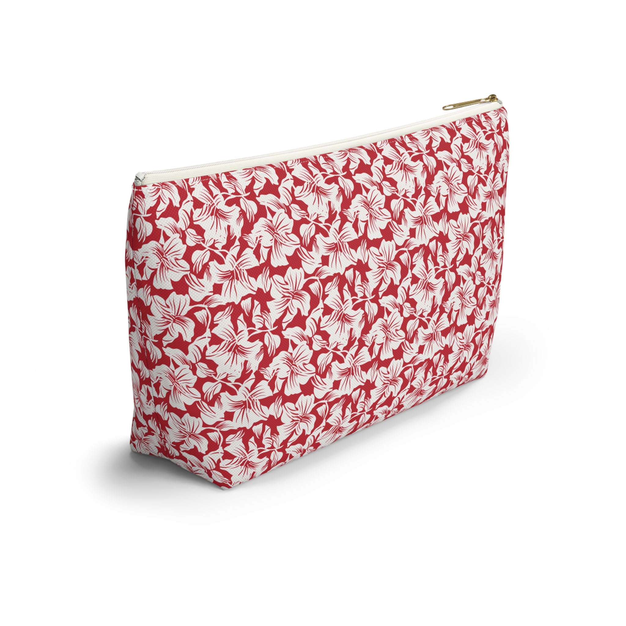 Red and White Hibiscus Floral Cosmetic Bag