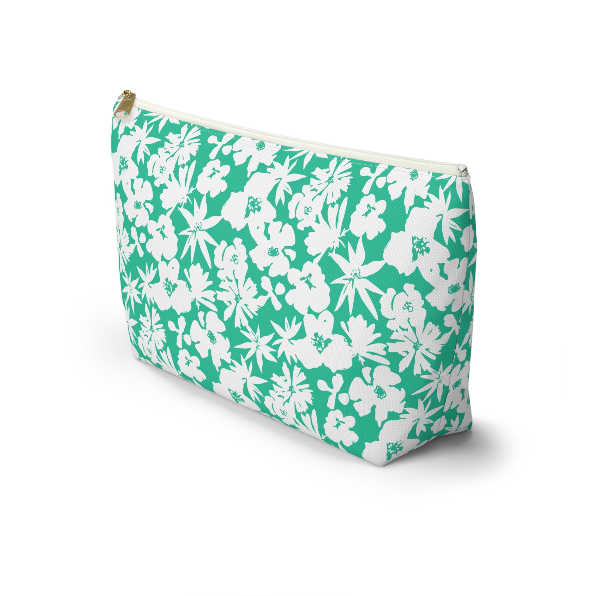 Seafoam Hibiscus Floral Cosmetic Bag