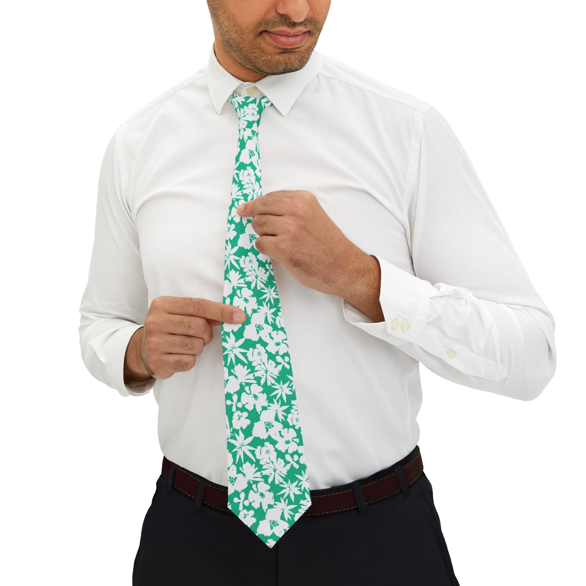 Seafoam Hibiscus Floral Mens Necktie