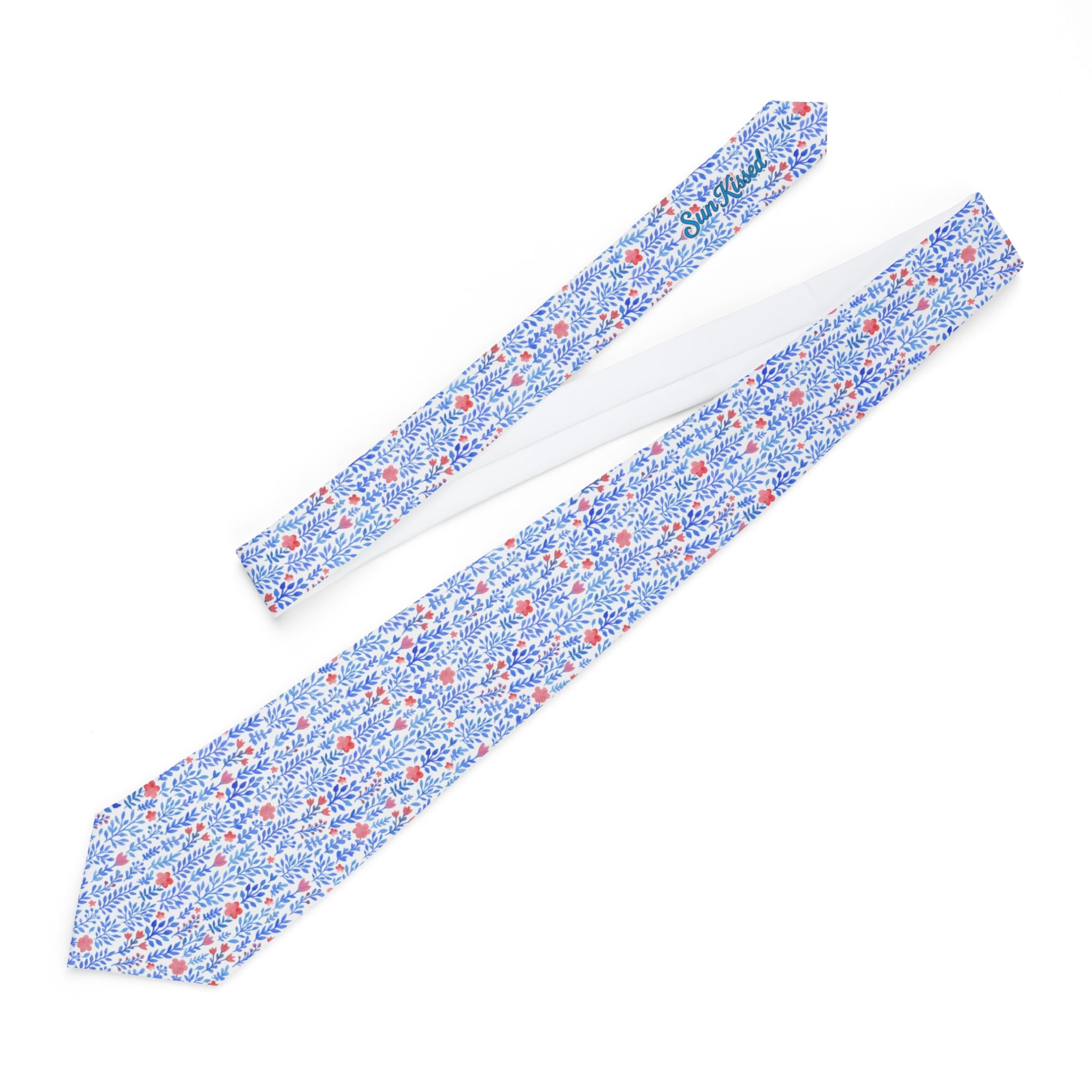 Blue Watercolor Floral Mens Necktie