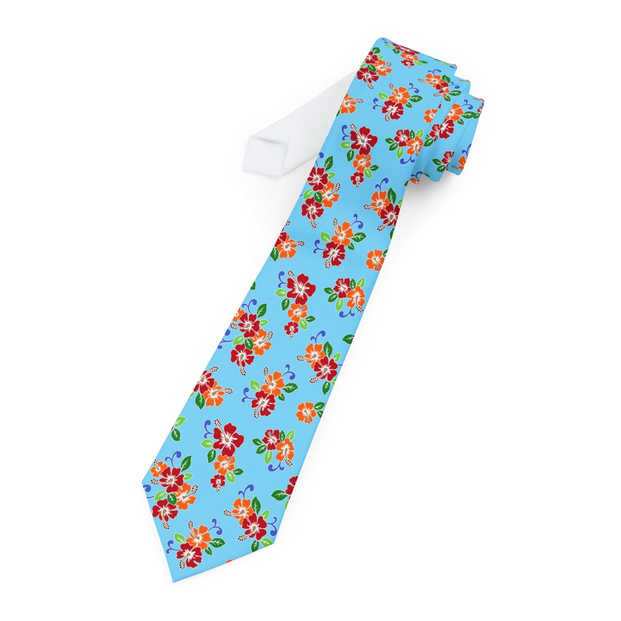 Aqua Flowered Sky Mens Necktie