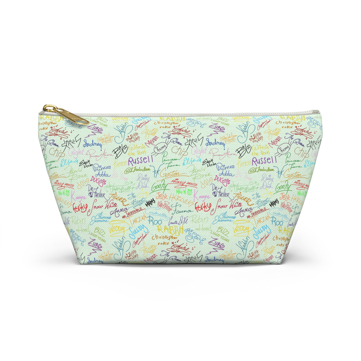 Character Autographs on Green Cosmetic Bag