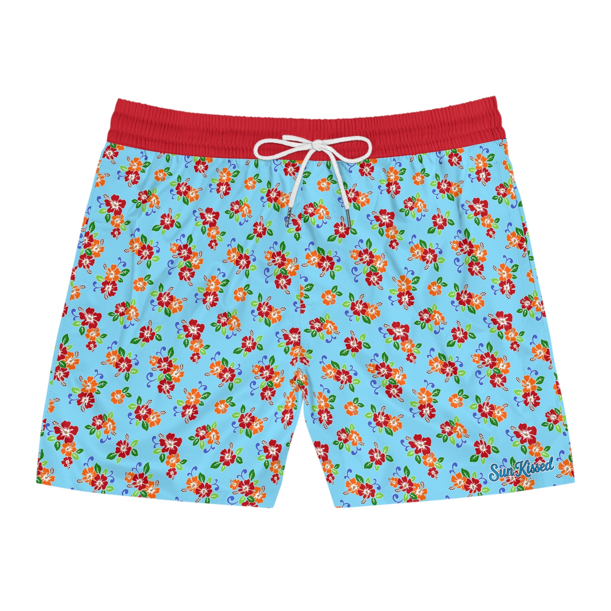 Aqua Flowered Sky Swim Trunks