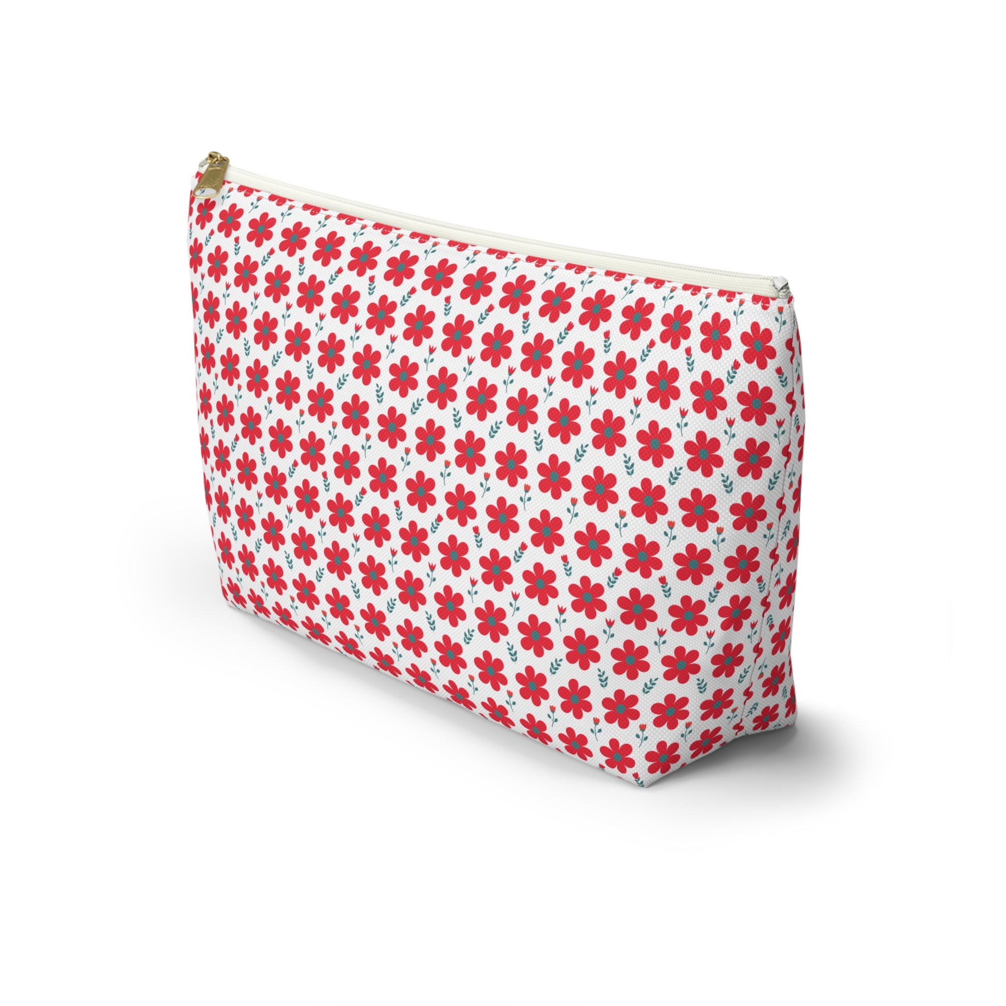 Red Daisy Floral Cosmetic Bag