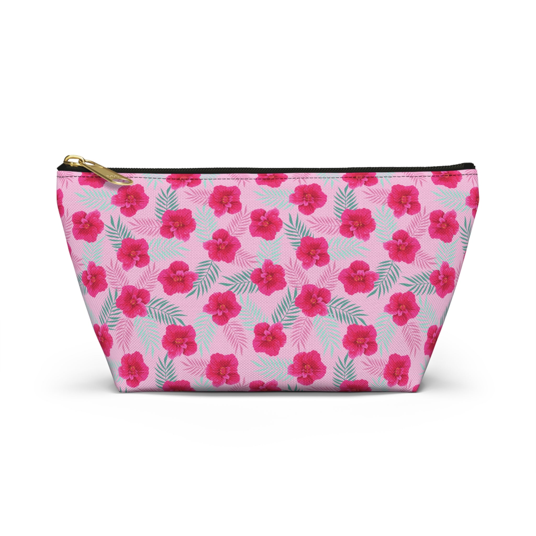 Fuschia Jamaica Flower Cosmetic Bag