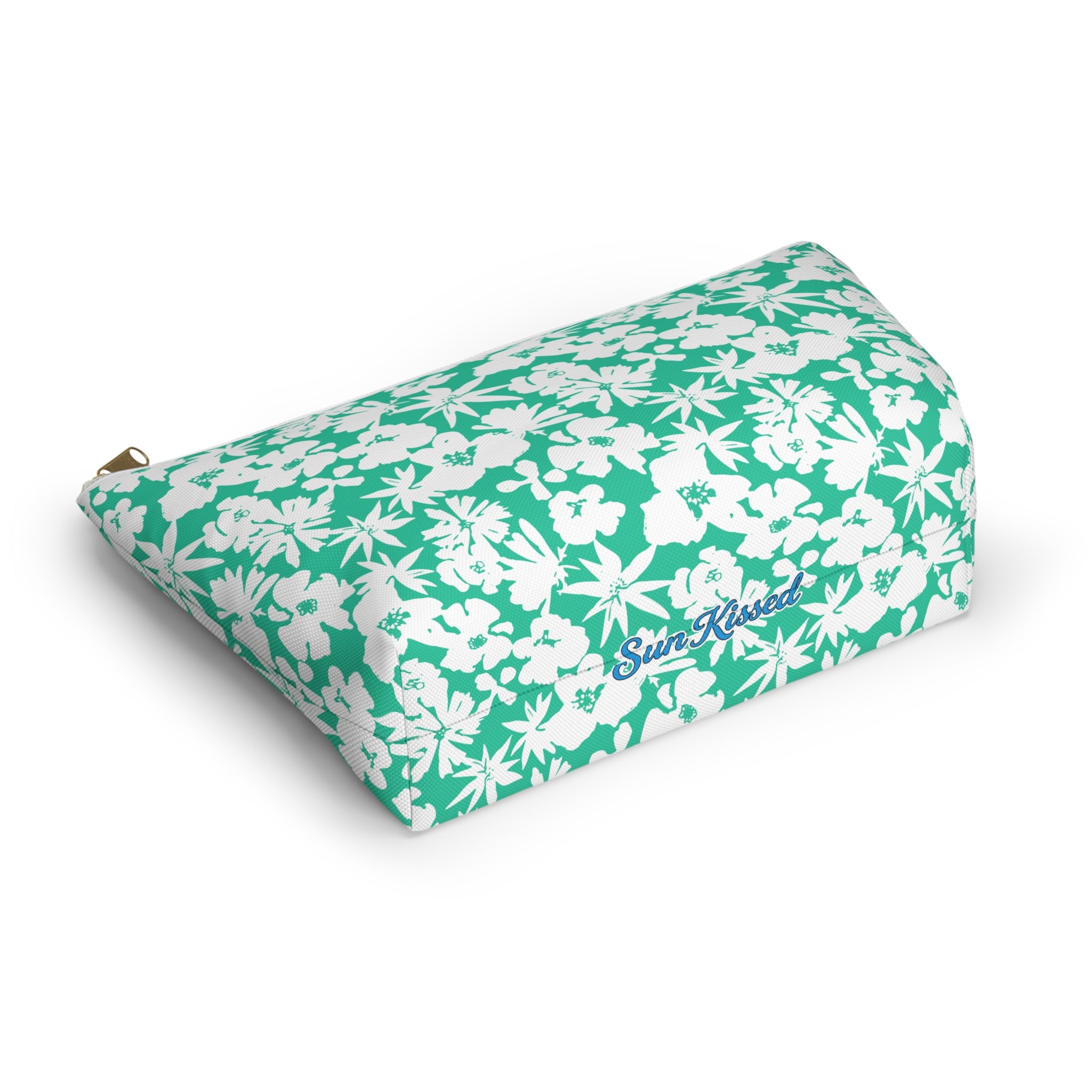 Seafoam Hibiscus Floral Cosmetic Bag