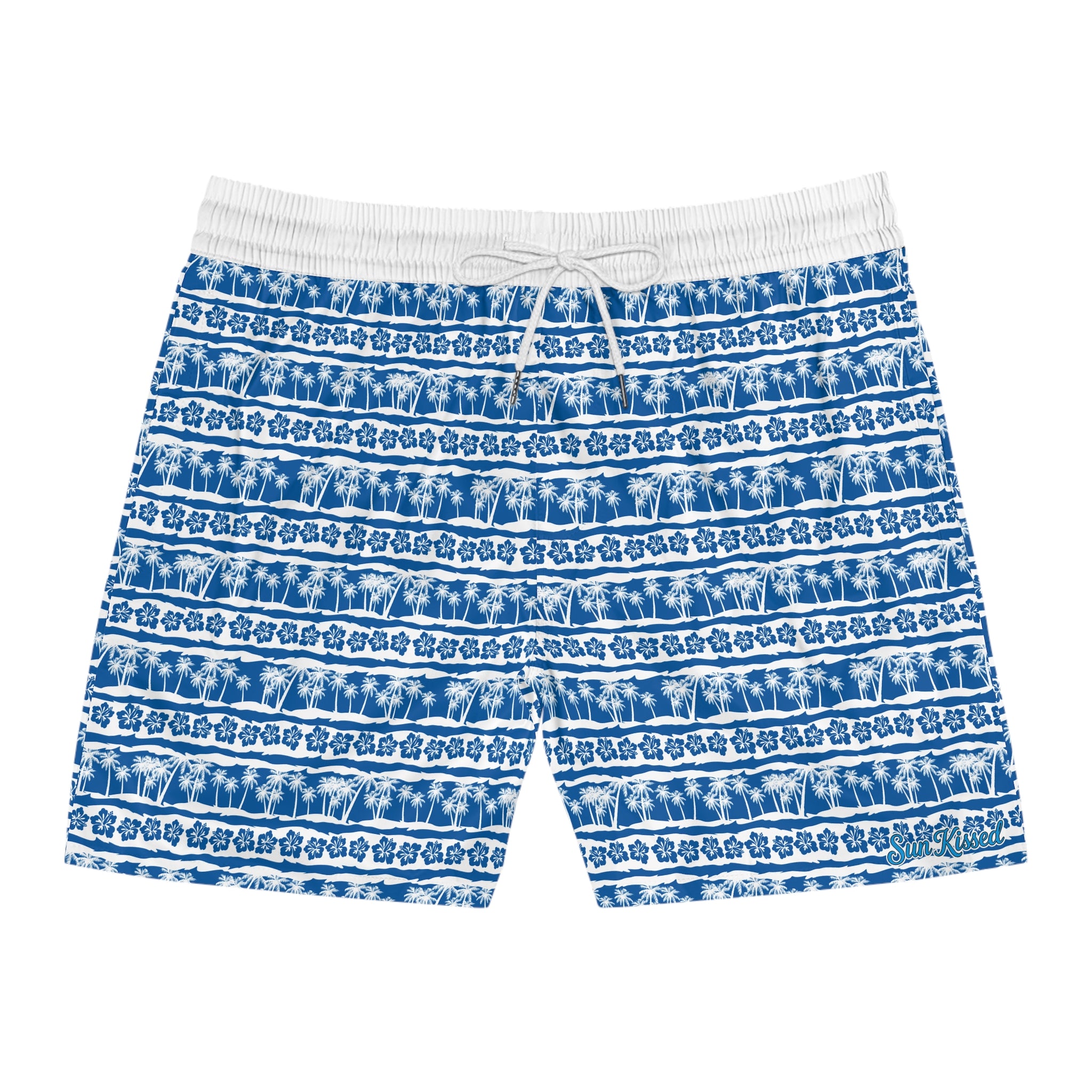 Blue Palm Stripes Swim Trunks