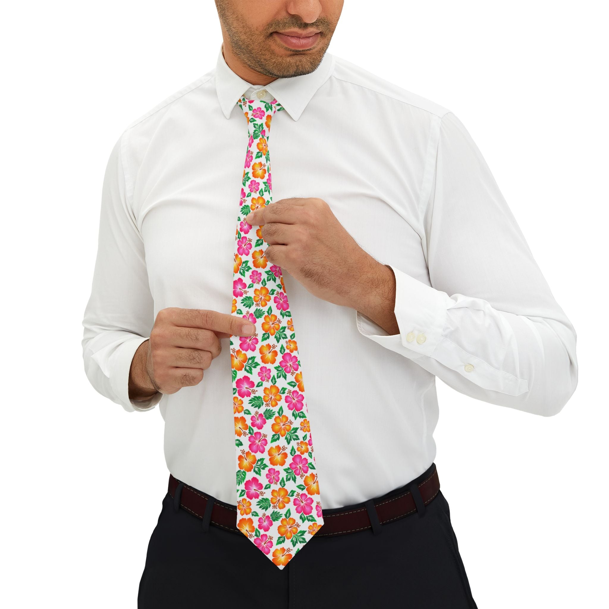 Tropical Gardens on White Mens Necktie