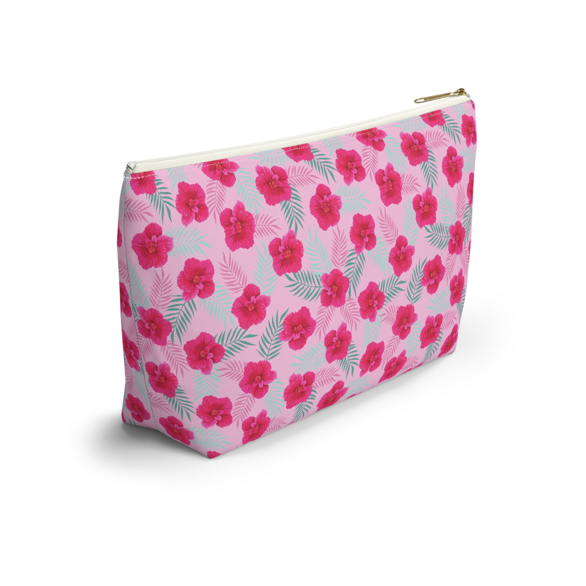 Fuschia Jamaica Flower Cosmetic Bag
