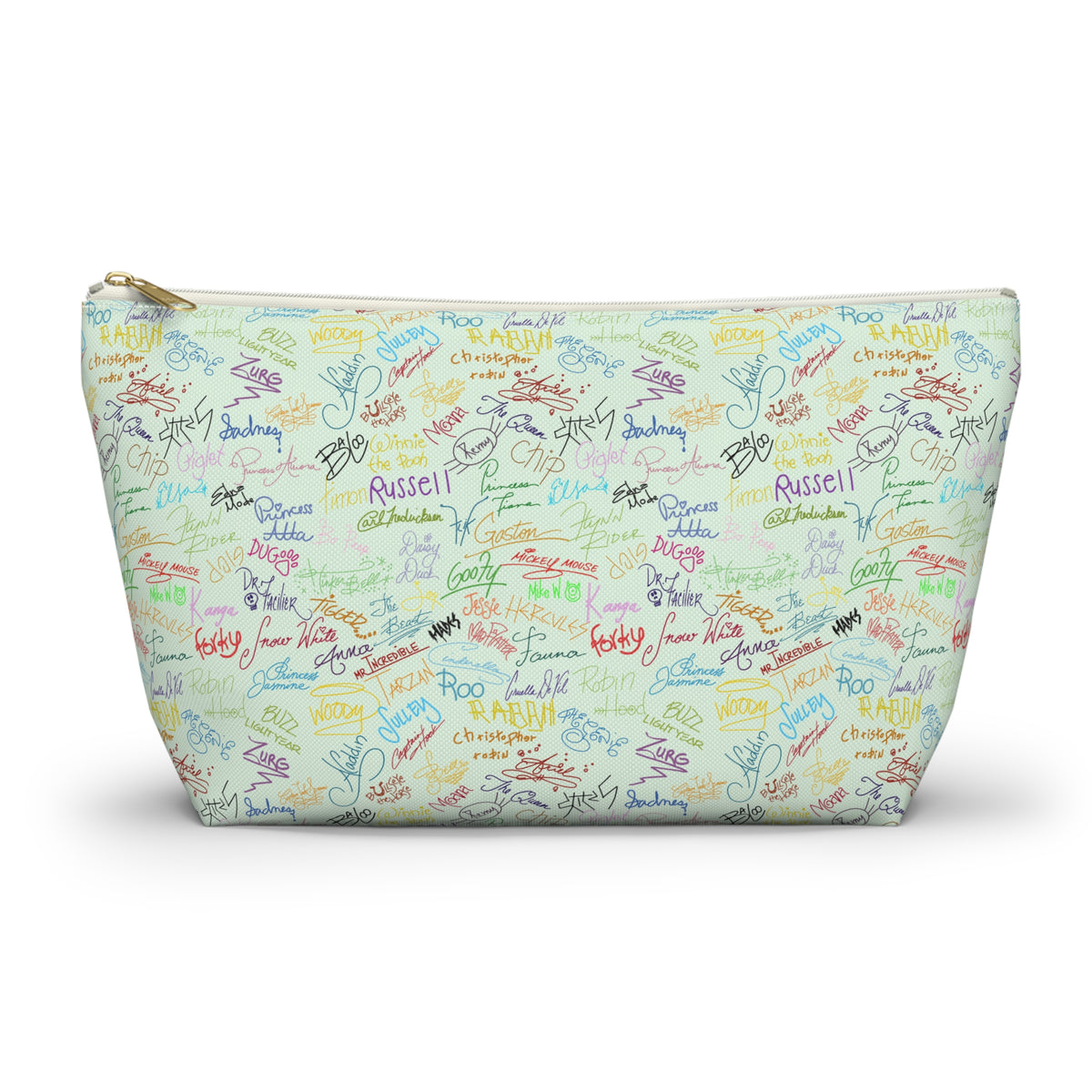 Character Autographs on Green Cosmetic Bag