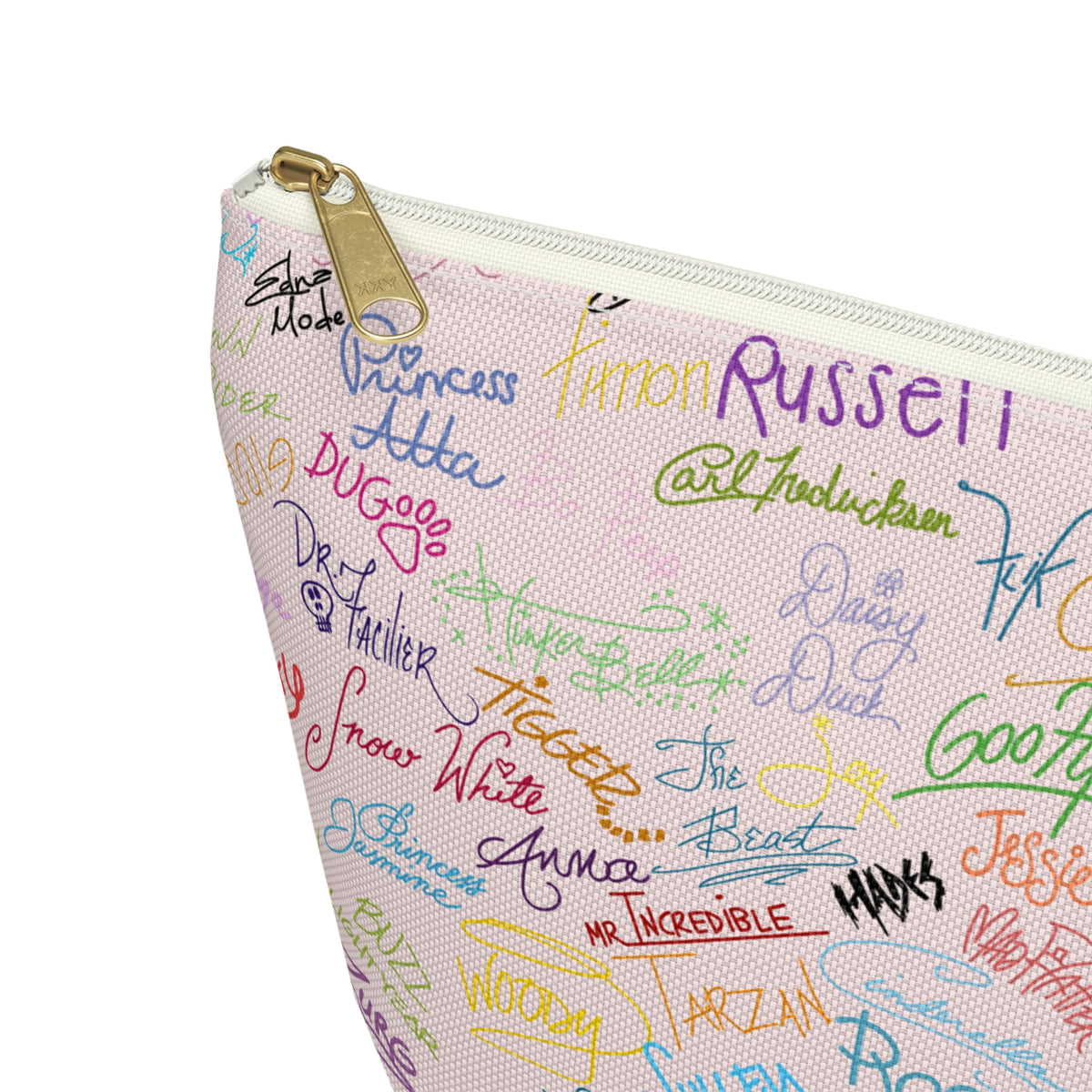 Character Autographs on Pink Cosmetic Bag