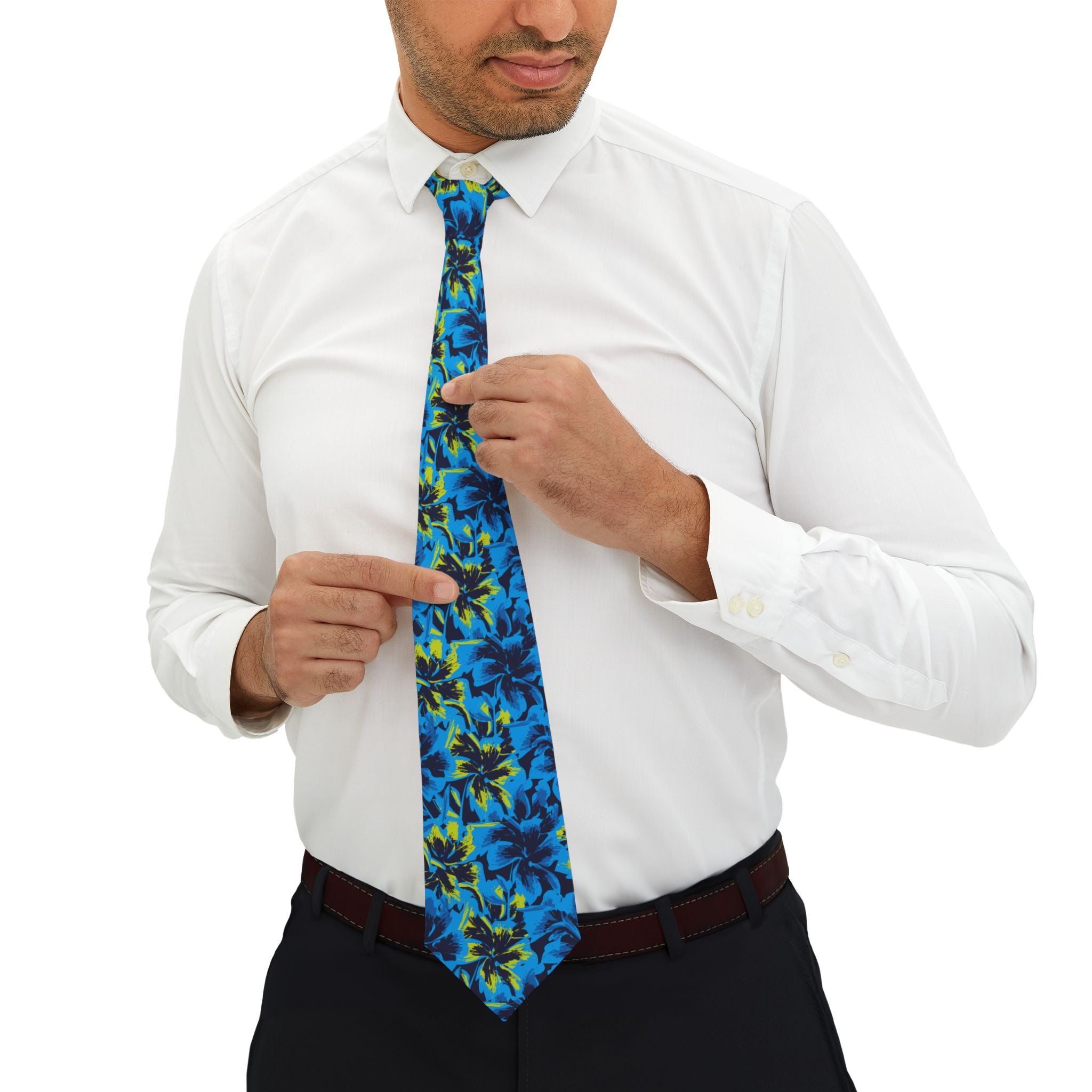 Black Light Hibiscus Mens Necktie