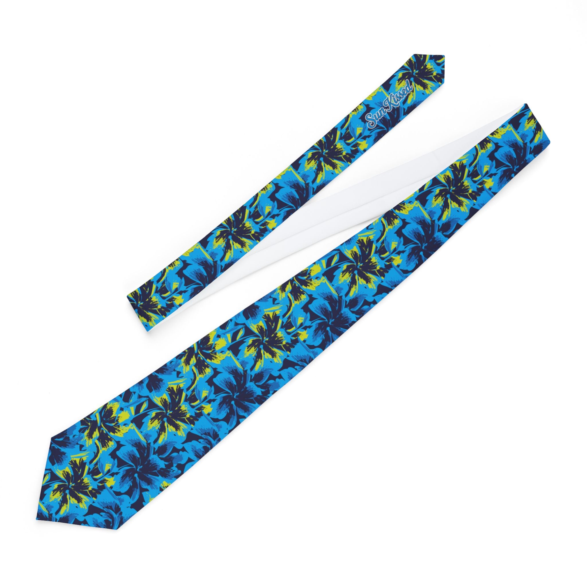 Black Light Hibiscus Mens Necktie