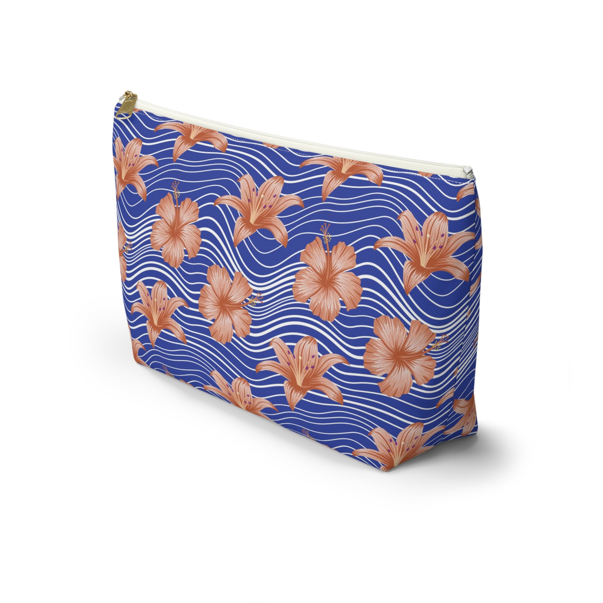 Orange Hibiscus Waves Cosmetic Bag