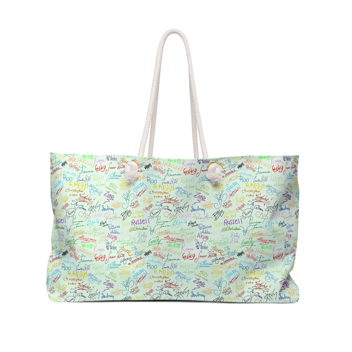Character Autographs on Green Weekender Bag