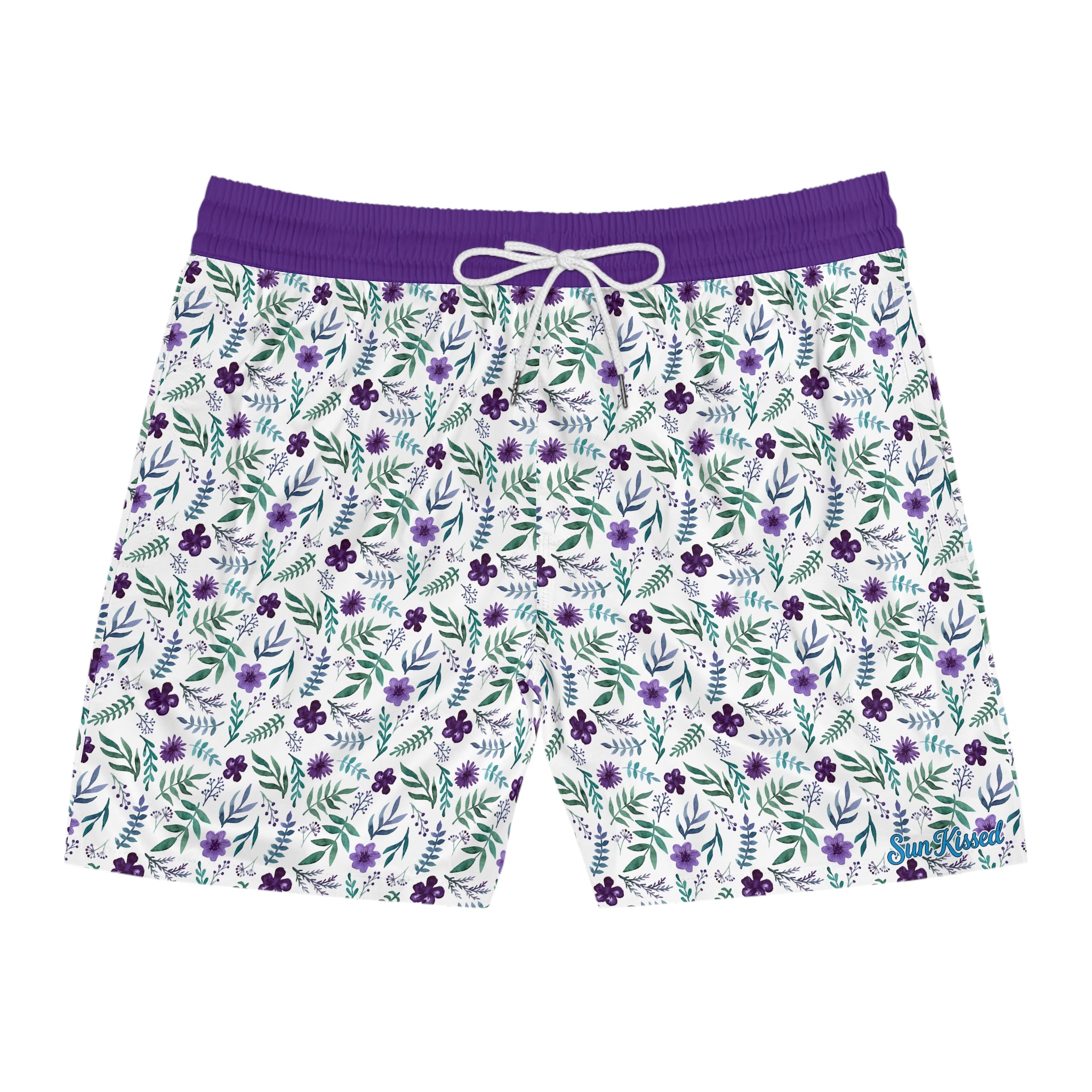 Violet Watercolor Floral Swim Trunks