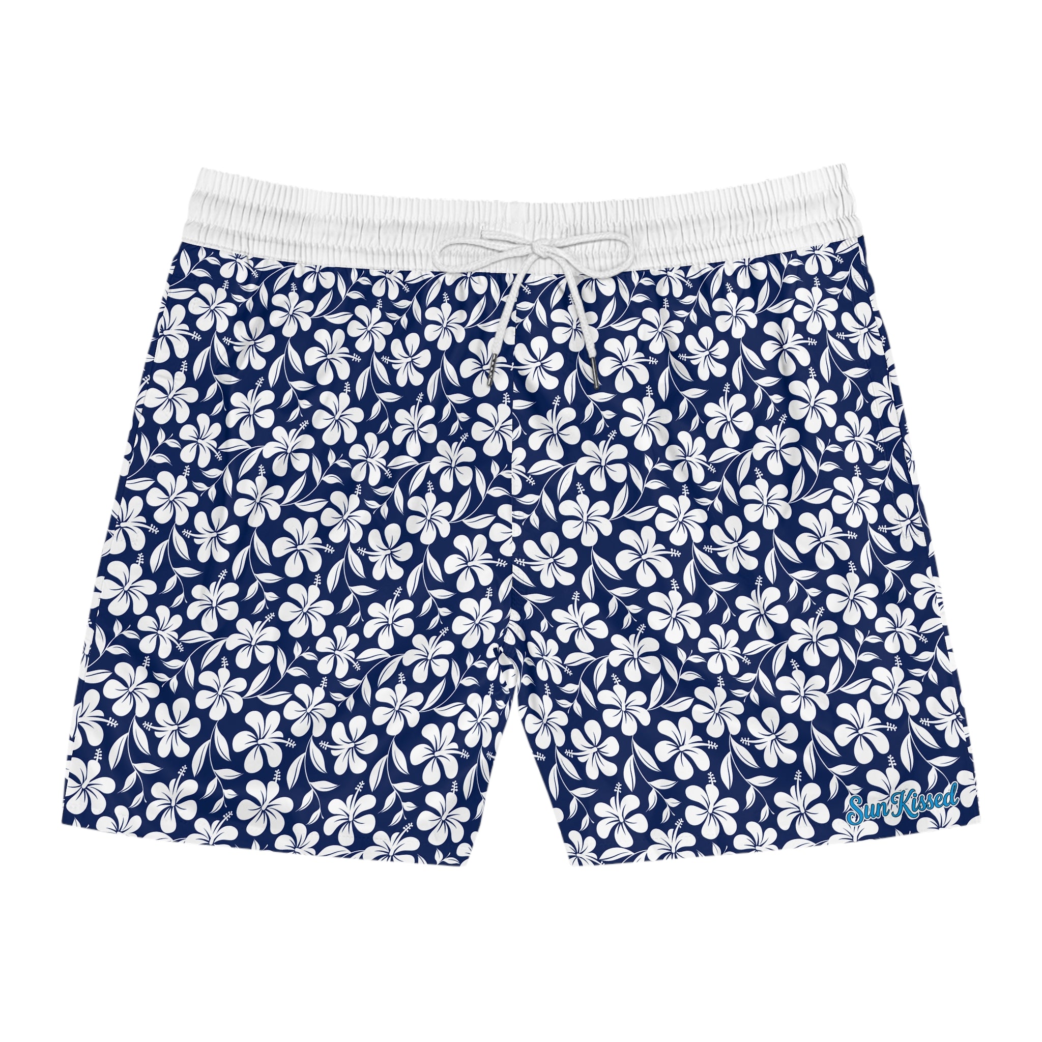Nautical Blue Hibiscus Swim Trunks